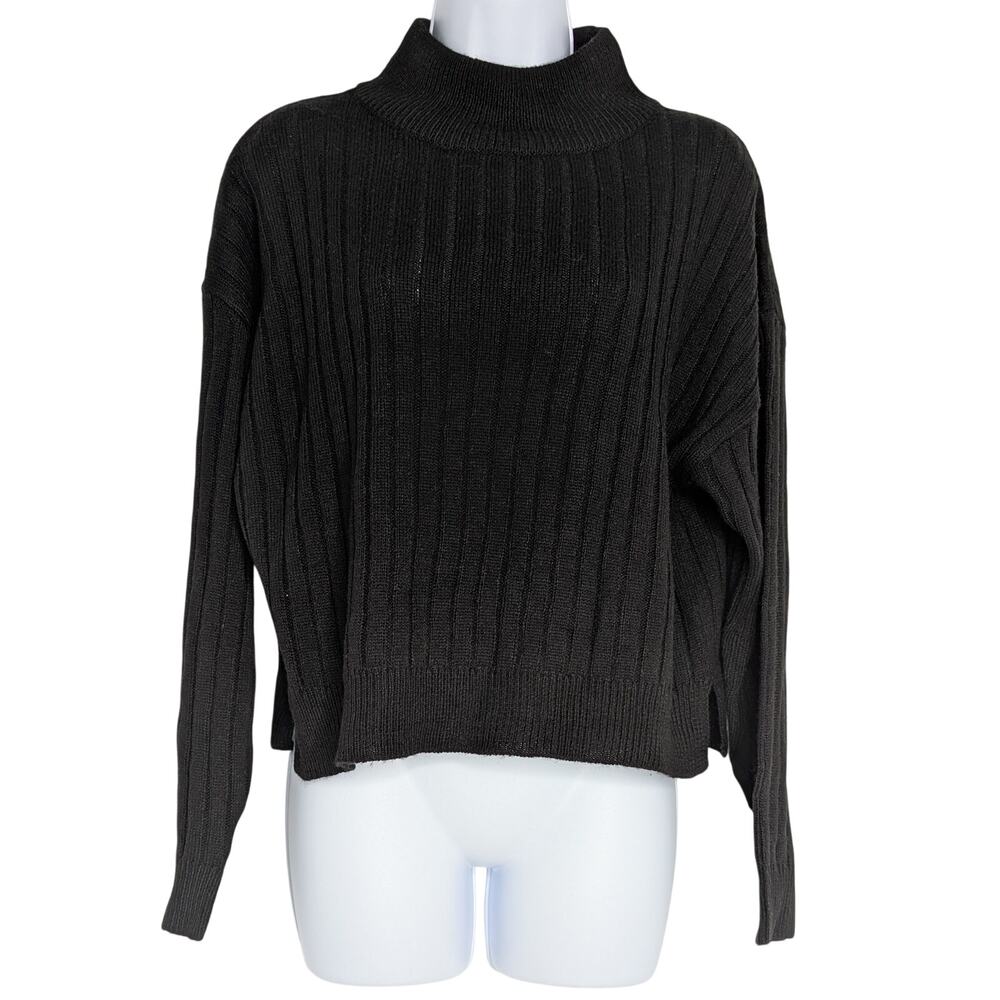 Womens Black Knit Funnel Neck Sweater - Picture 5 of 12